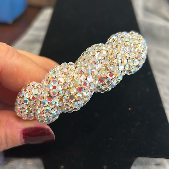 Aurora Borealis Crystal With Gold Rope Style Hinged Bracelet-boutique - Picture 11 of 12